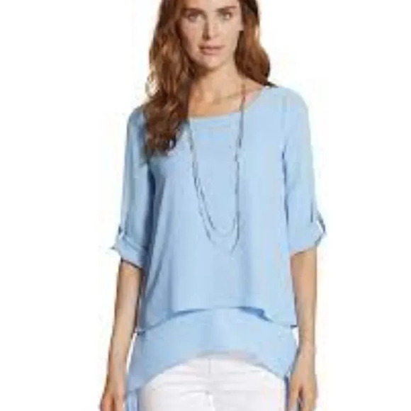 Chico's Blue Kathy Layered Top Womens 1 Medium Split Back Blouse - Picture 2 of 15